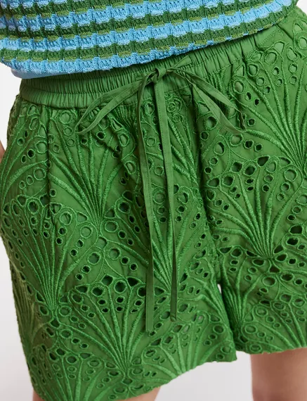 Dark green broderie anglaise cotton shorts