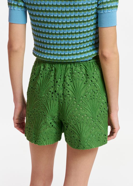 Dark green broderie anglaise cotton shorts