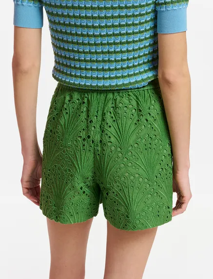 Dark green broderie anglaise cotton shorts