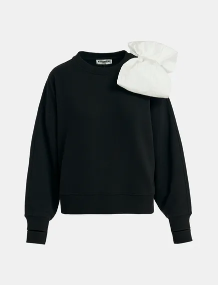 Sweatshirt noir avec nœud blanc