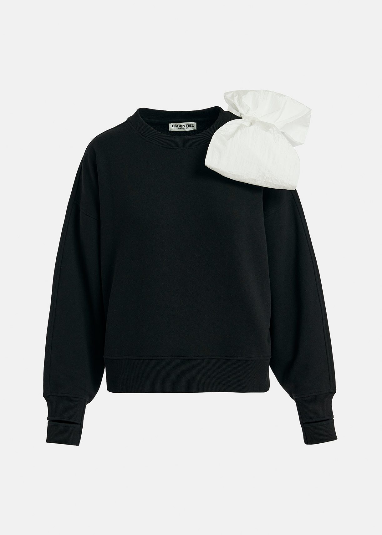 Black sweatshirt with white bow