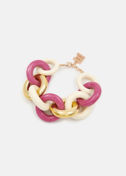 Bracelet à gros maillons rose, doré et écru