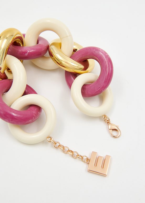 Roze, gouden en ecru armband met dikke schakels