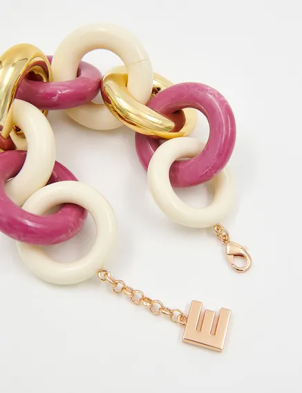 Grobgliedriges Kettenarmband in Rosa, Gold und Ecru