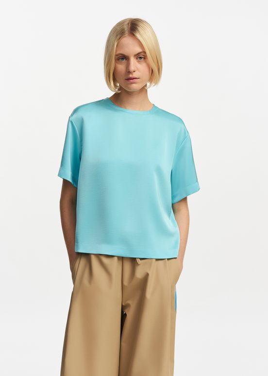 Blauwe oversized top van satijn