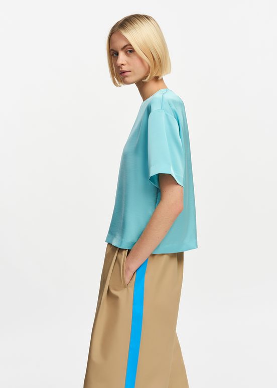 Blauwe oversized top van satijn