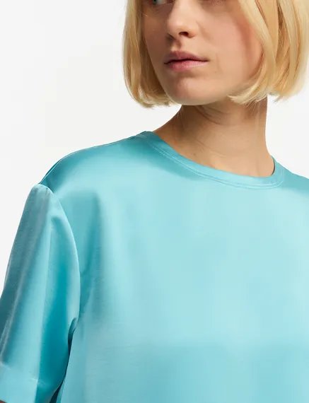 Blauwe oversized top van satijn