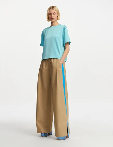 Blauwe oversized top van satijn