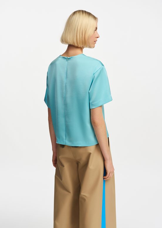 Blauwe oversized top van satijn