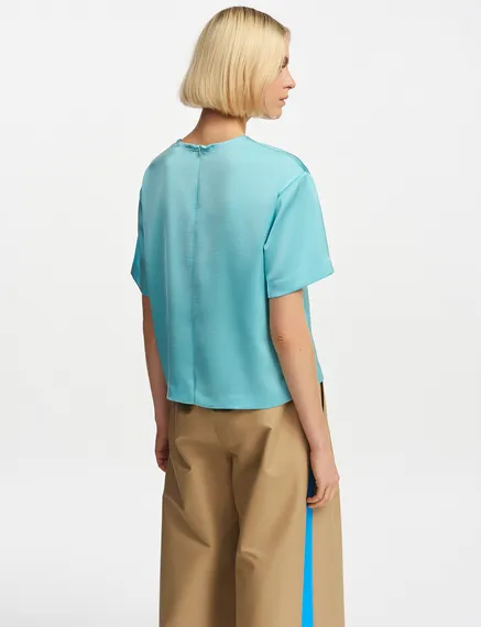 Blauwe oversized top van satijn