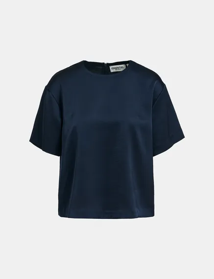 Navy blue oversized satin top