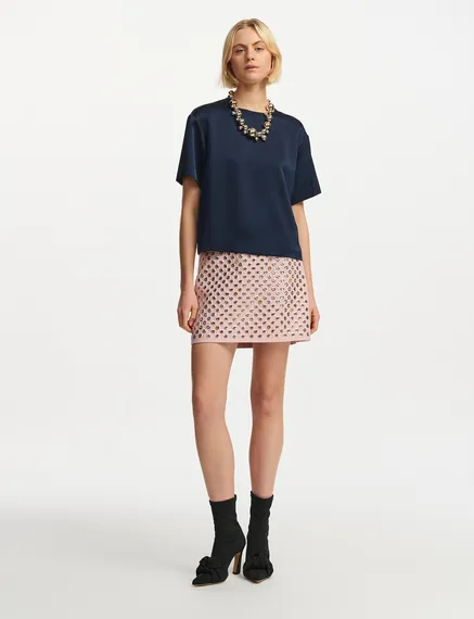 Marineblauwe oversized top van satijn