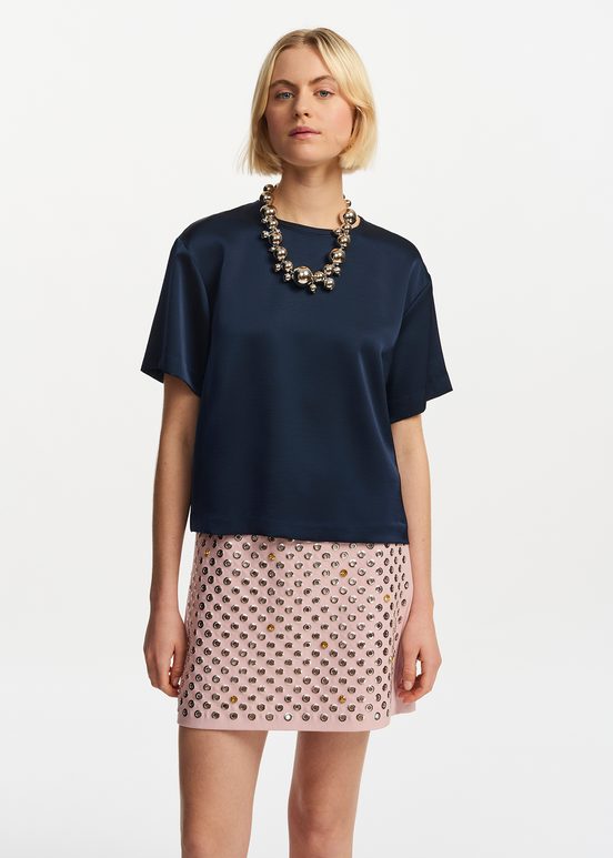 Marineblauwe oversized top van satijn