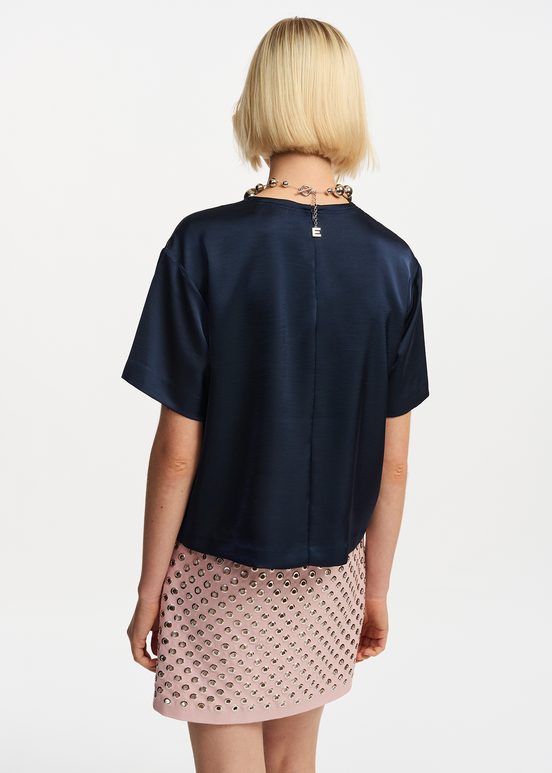 Navy blue oversized satin top