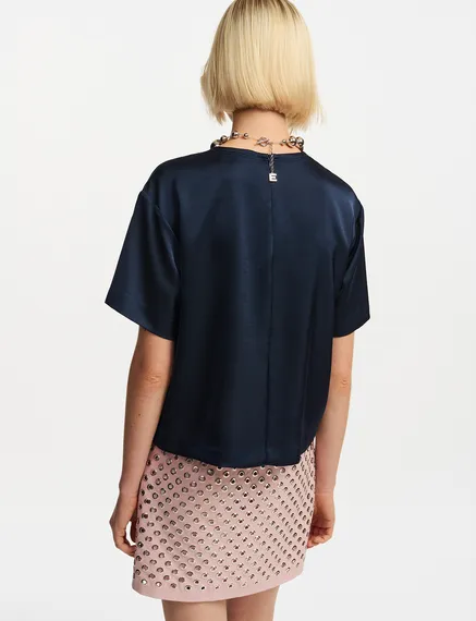 Navy blue oversized satin top