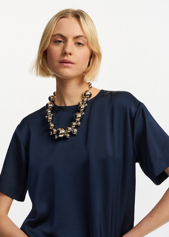 Navy blue oversized satin top