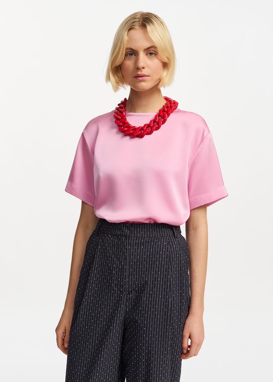 Roze oversized top van satijn