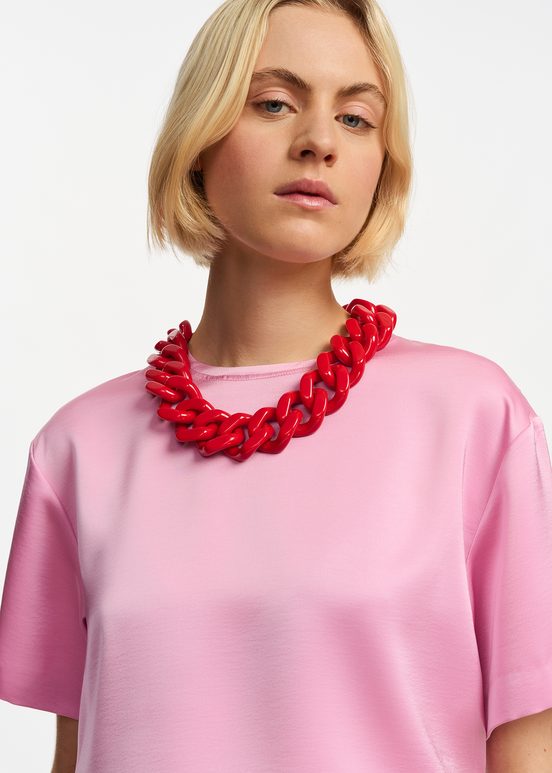 Roze oversized top van satijn