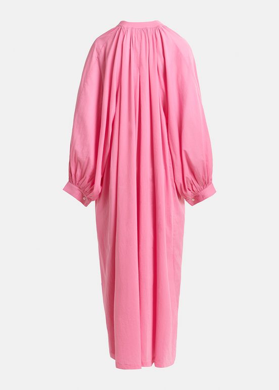 Pink cotton maxi-length dress with ties