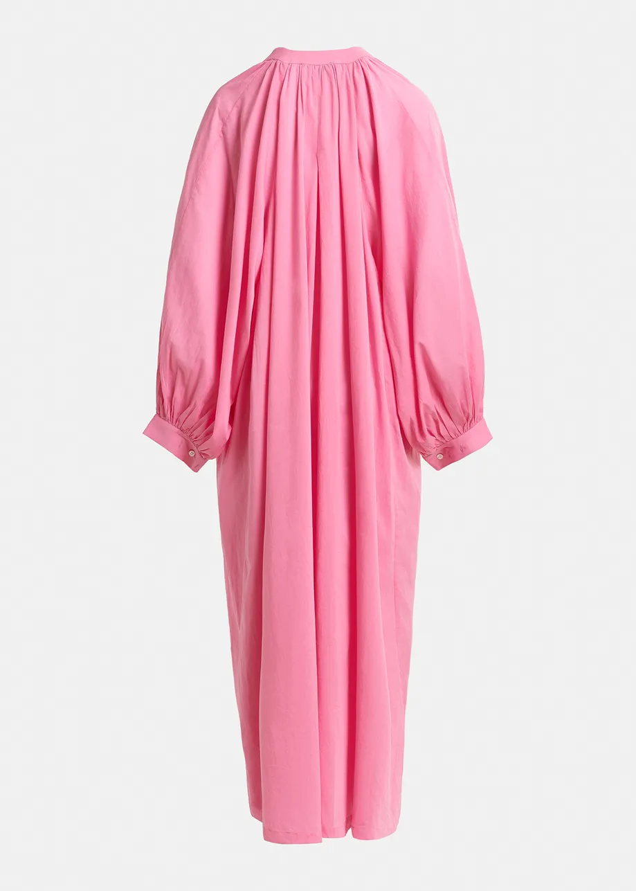 Pink cotton maxi-length dress with ties
