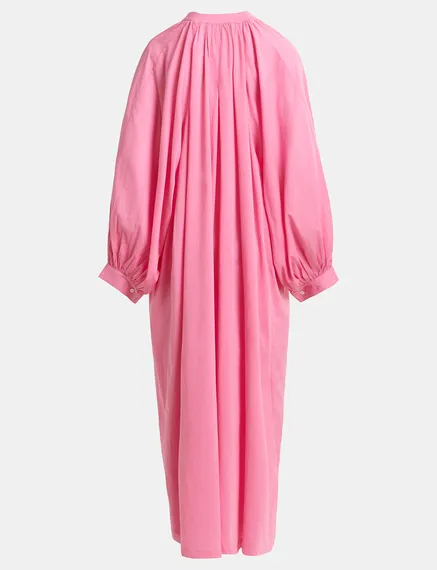 Pink cotton maxi-length dress with ties