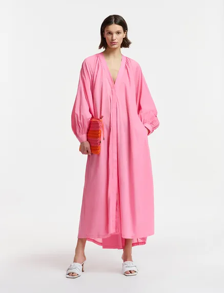 Robe maxi en coton rose avec liens