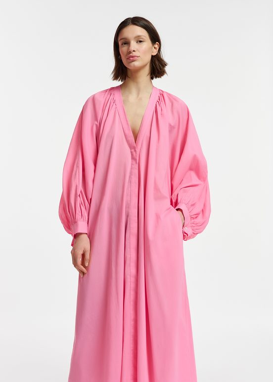 Pink cotton maxi-length dress with ties