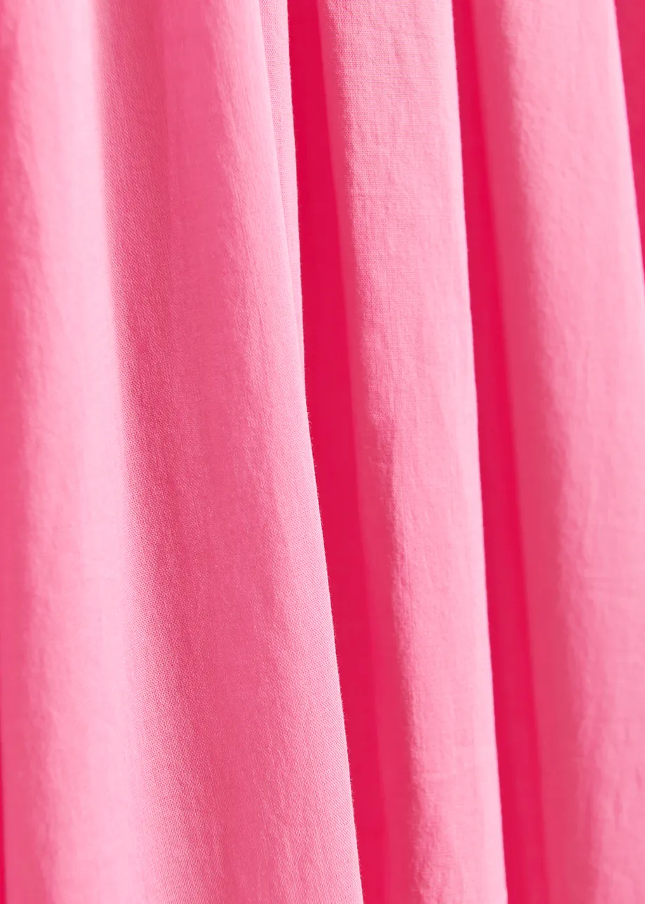 Pink cotton maxi-length dress with ties
