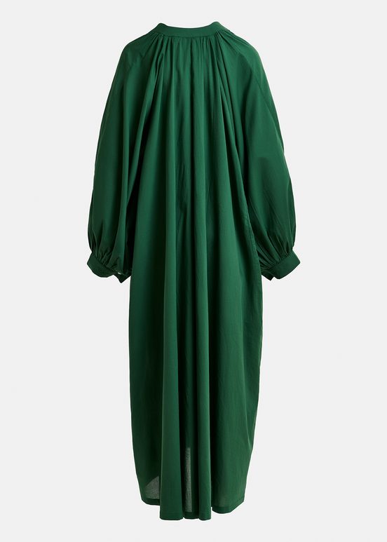 Dark green cotton maxi-length dress with ties