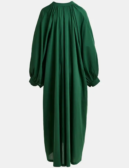 Dark green cotton maxi-length dress with ties