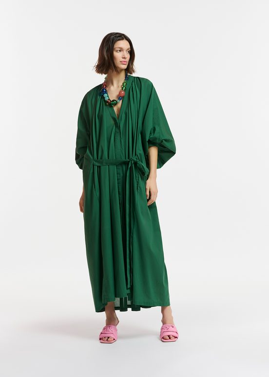 Dark green cotton maxi-length dress with ties