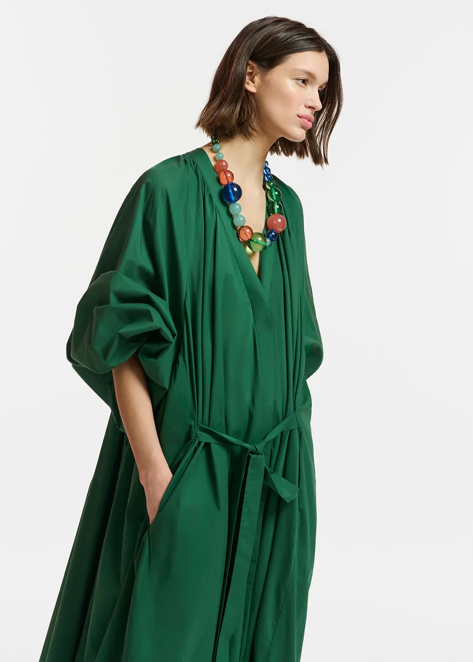 Robe maxi en coton vert foncé avec liens