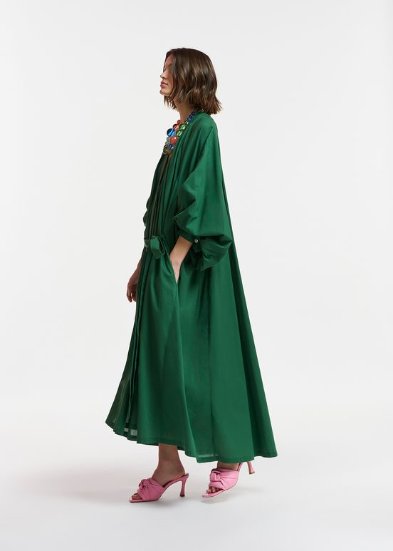 Dark green cotton maxi-length dress with ties