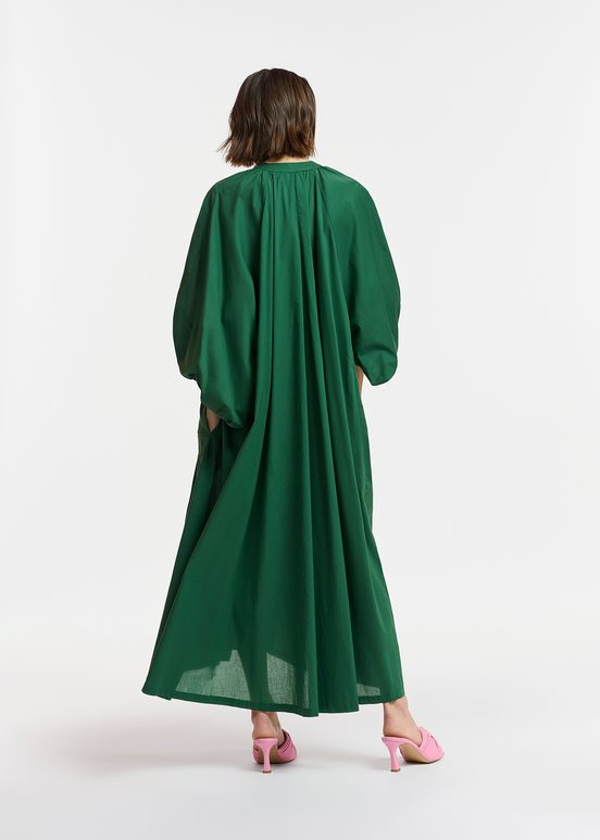 Dark green cotton maxi-length dress with ties