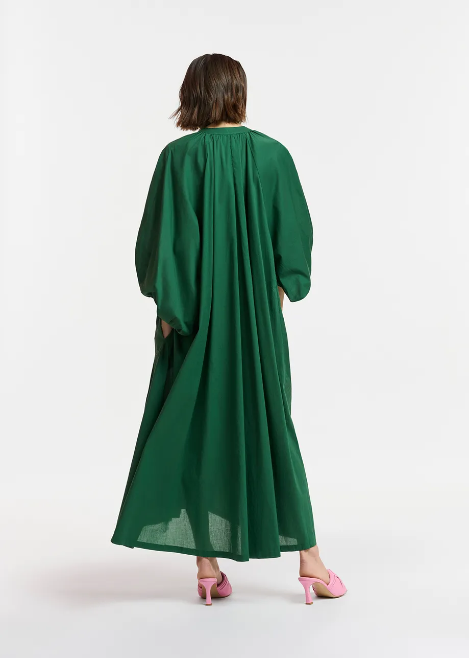 Robe maxi en coton vert foncé avec liens