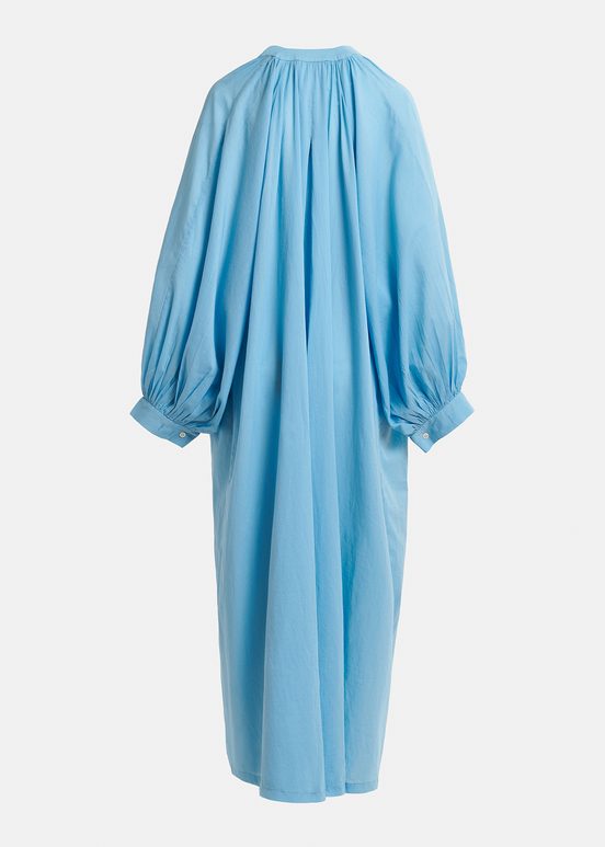 Blue cotton maxi-length dress with ties