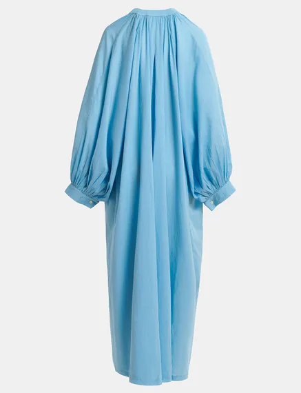 Blue cotton maxi-length dress with ties