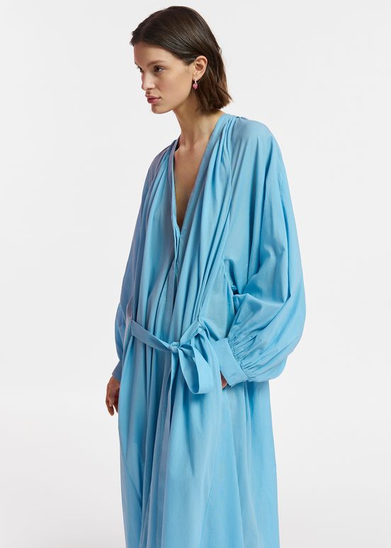 Robe maxi en coton bleue avec liens