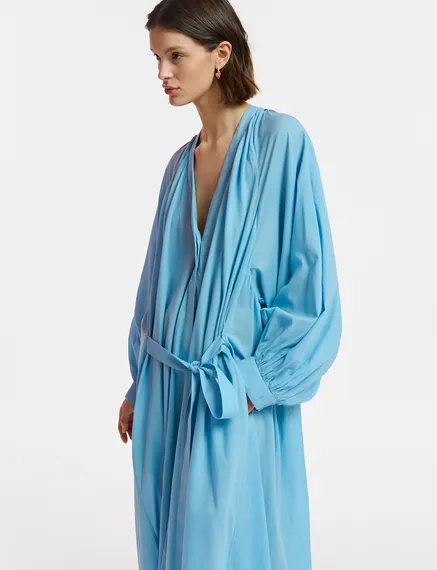 Robe maxi en coton bleue avec liens