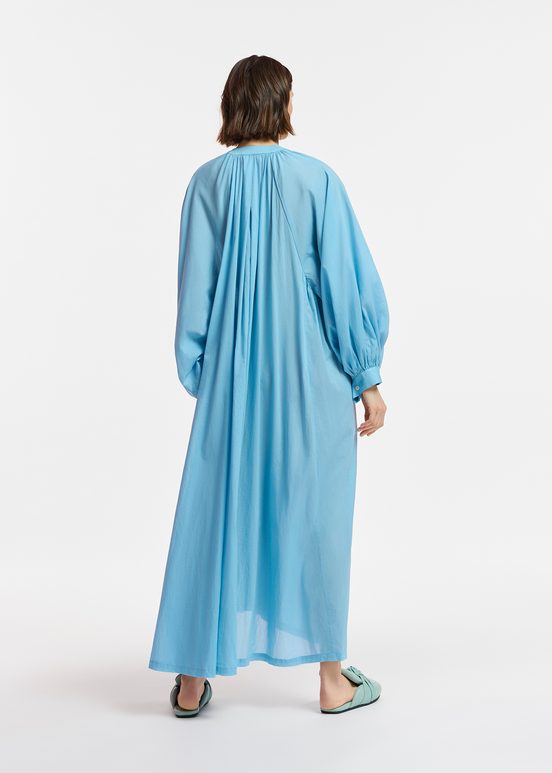 Blue cotton maxi-length dress with ties