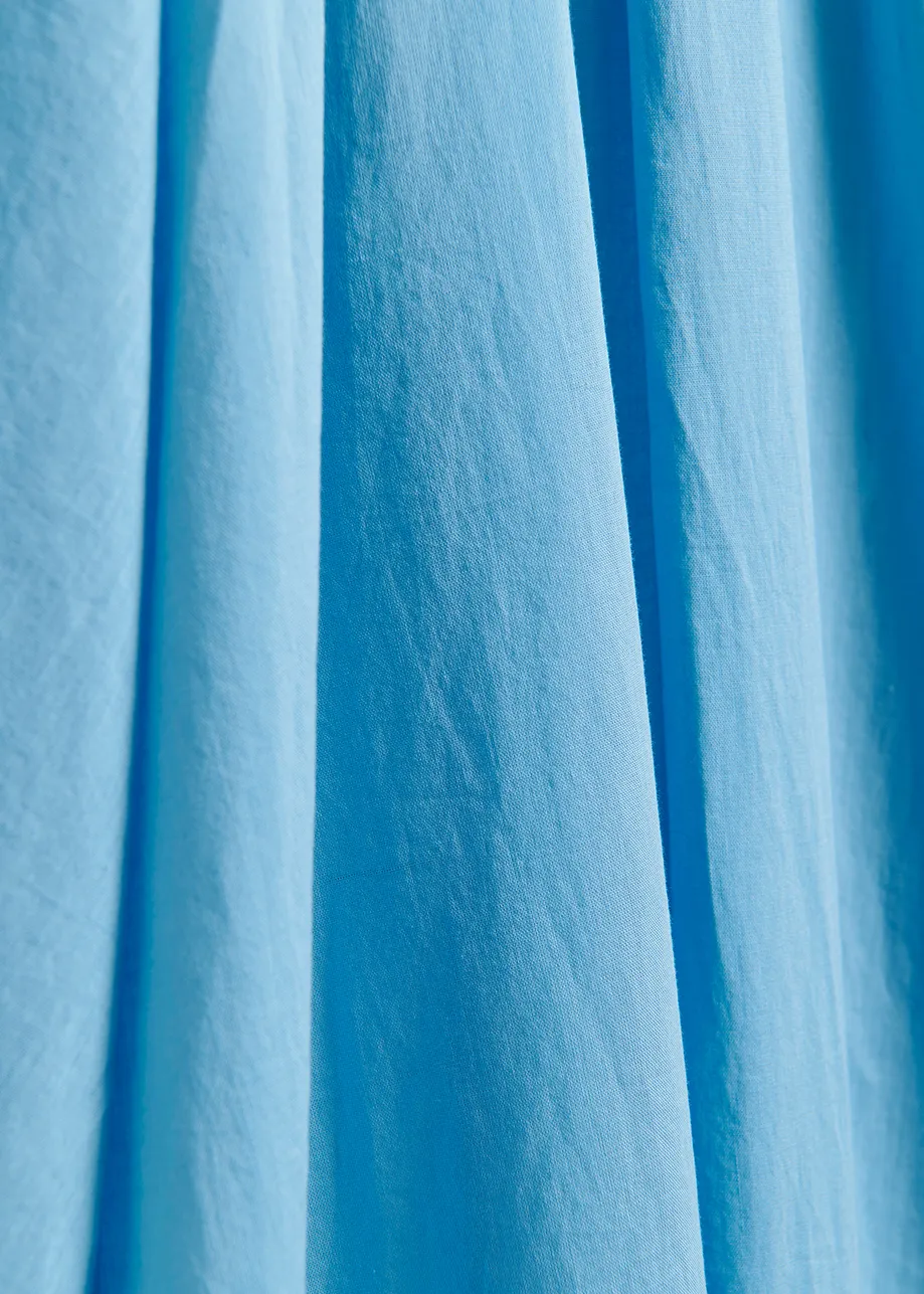 Blue cotton maxi-length dress with ties