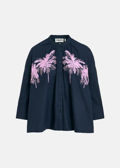 Navy blue cotton shirt with embroidery