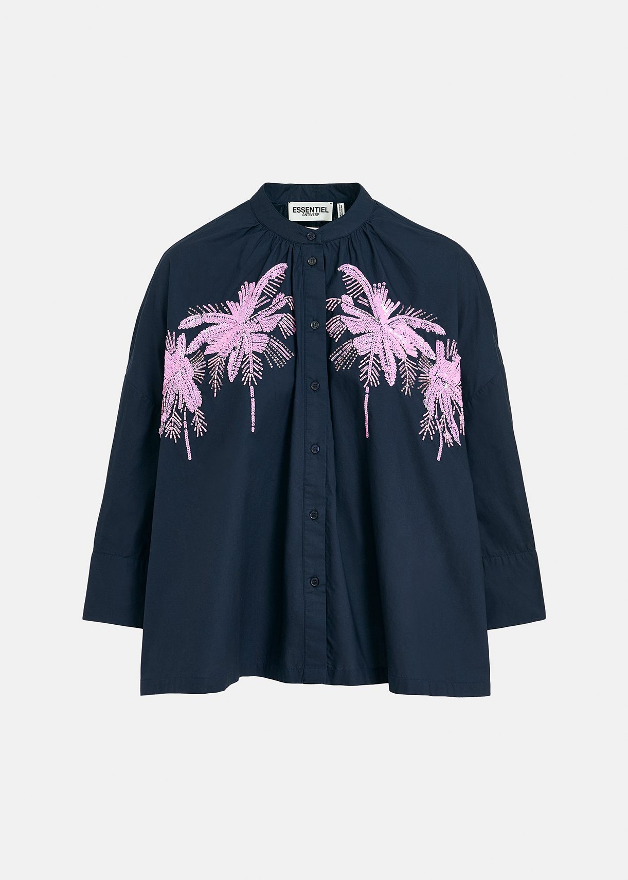 Navy blue cotton shirt with embroidery