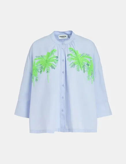 Light blue cotton shirt with embroidery