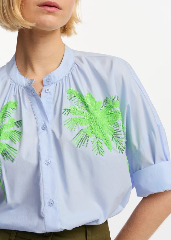 Light blue cotton shirt with embroidery