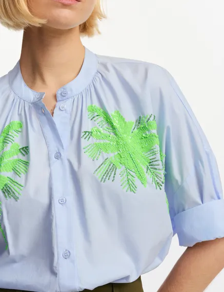 Light blue cotton shirt with embroidery