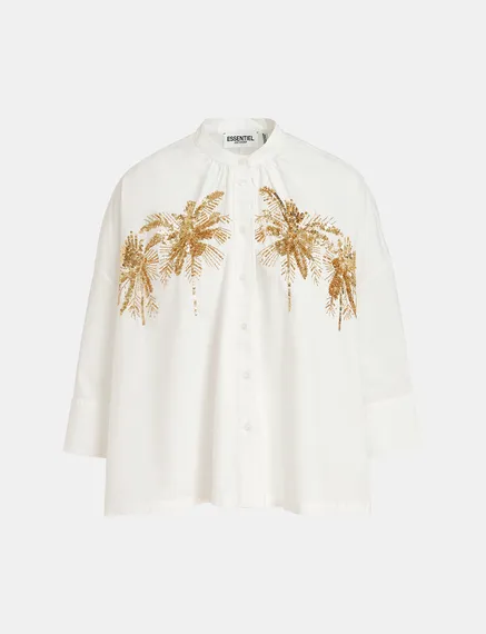 Off-white cotton shirt with embroidery