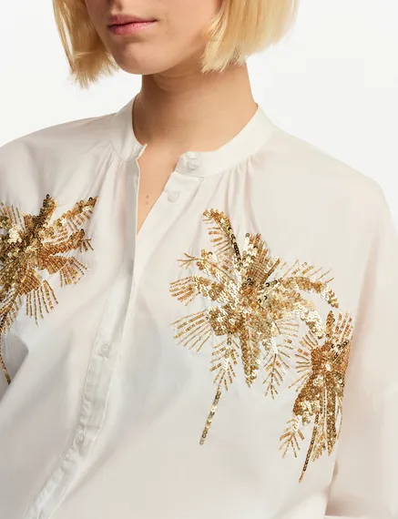 Off-white cotton shirt with embroidery