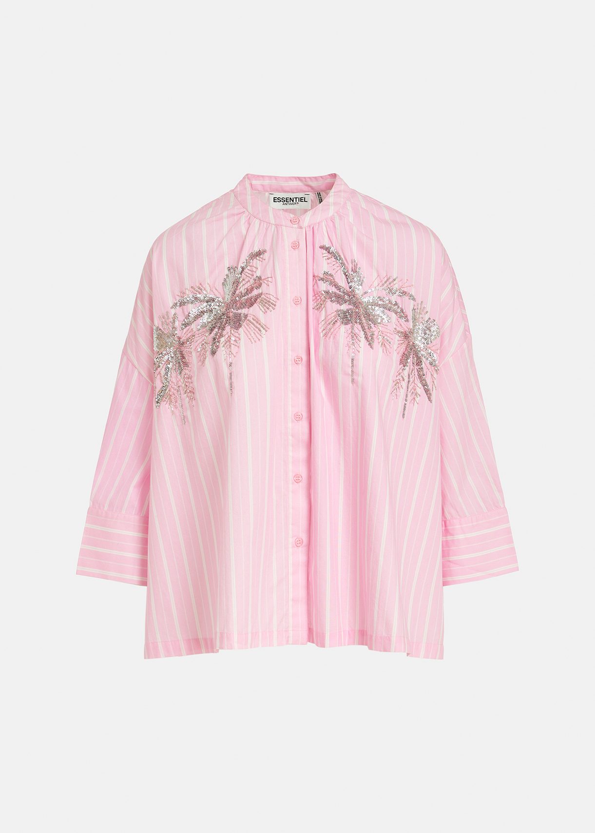 Light pink and white striped cotton shirt with embroidery