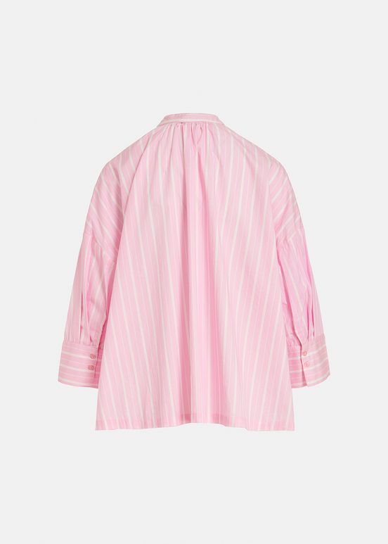 Light pink and white striped cotton shirt with embroidery